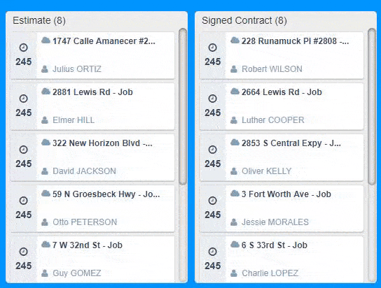 Moving a task from the Estimate column to the Signed Contract column using JobNimbus Boards