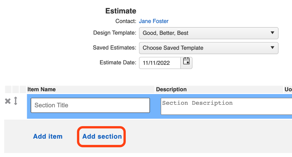 Good Better Best template that says Add Section