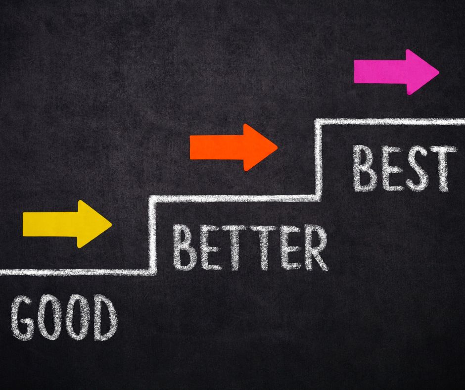 Good better best steps with arrows written on a chalkboard