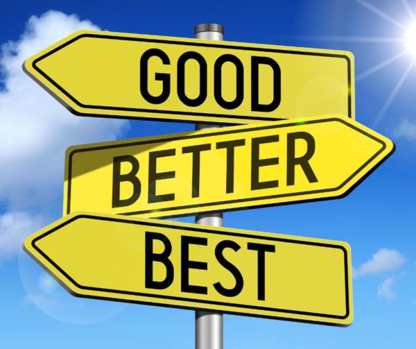 Good better best yellow signs with blue sky background