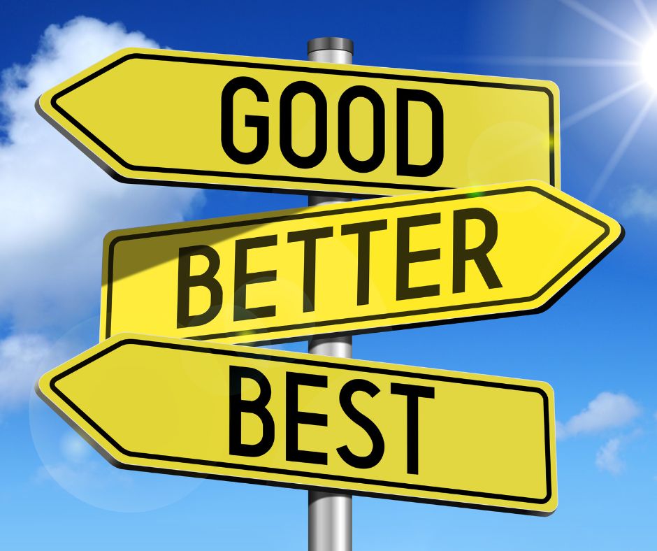 Good better best yellow signs with blue sky background